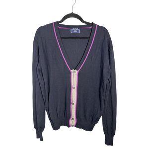 Charles Tyrwhitt 100% Extra Fine Merino Wool Navy Stripe Cardigan Men's Small